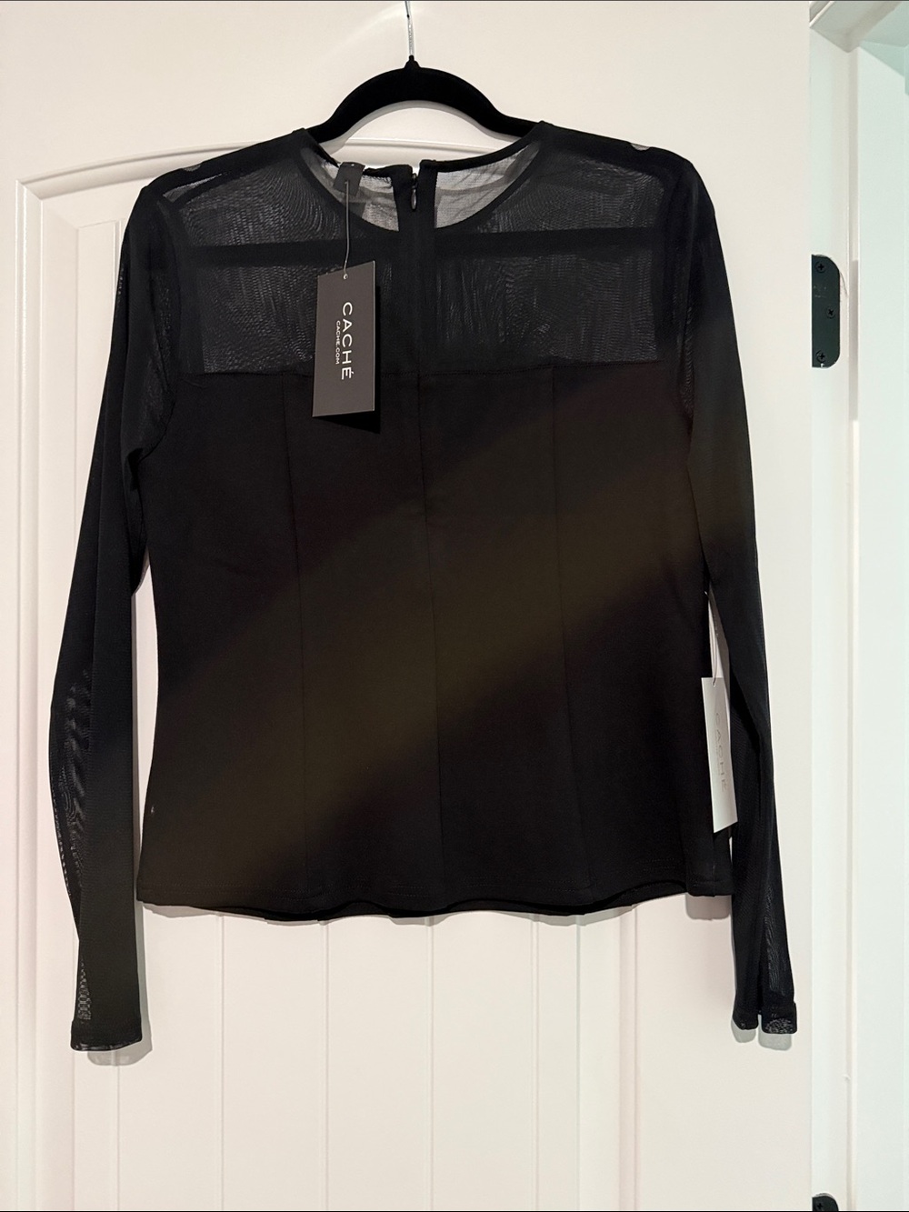 Caché Black Sheer Yoke Long-Sleeve Women's Top *NWT*